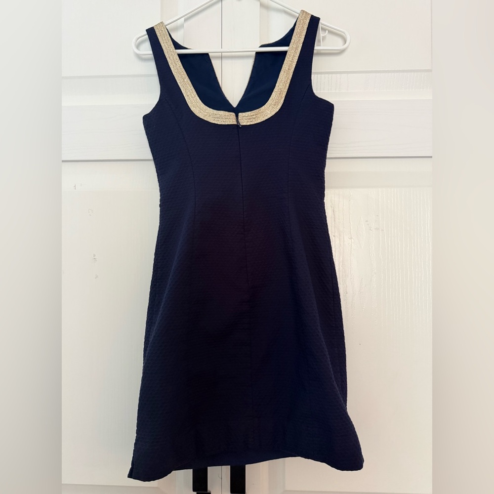 Lilly Pulitzer Janice Shift Dress Navy Blue Gold Women’s Size 0 Vacation - Picture 5 of 8